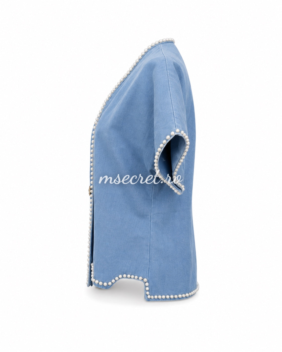 Vesta denim blue cu perle