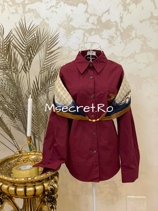 Camasa burgundy din bumbac cu esarfa