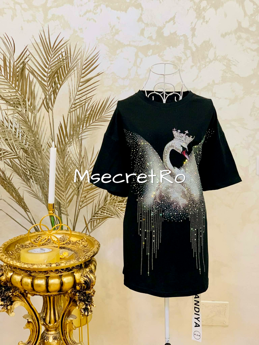 Tricou negru cu cristale