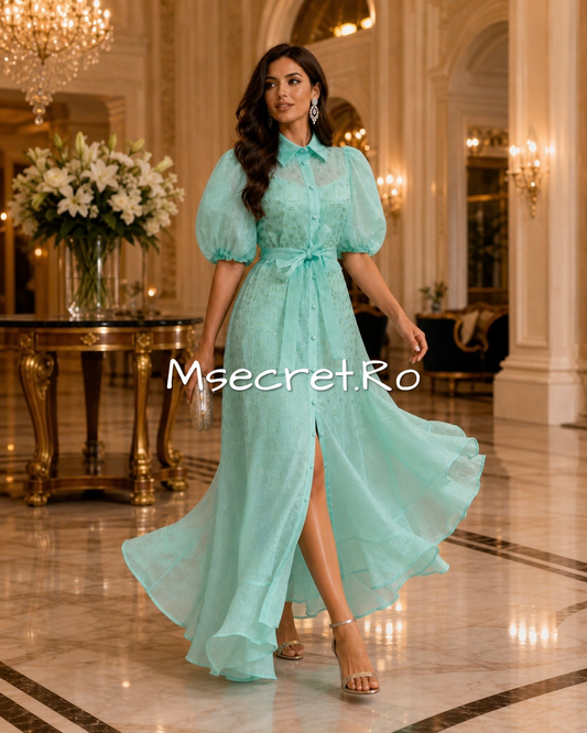 Rochie lunga eleganta turcoaz