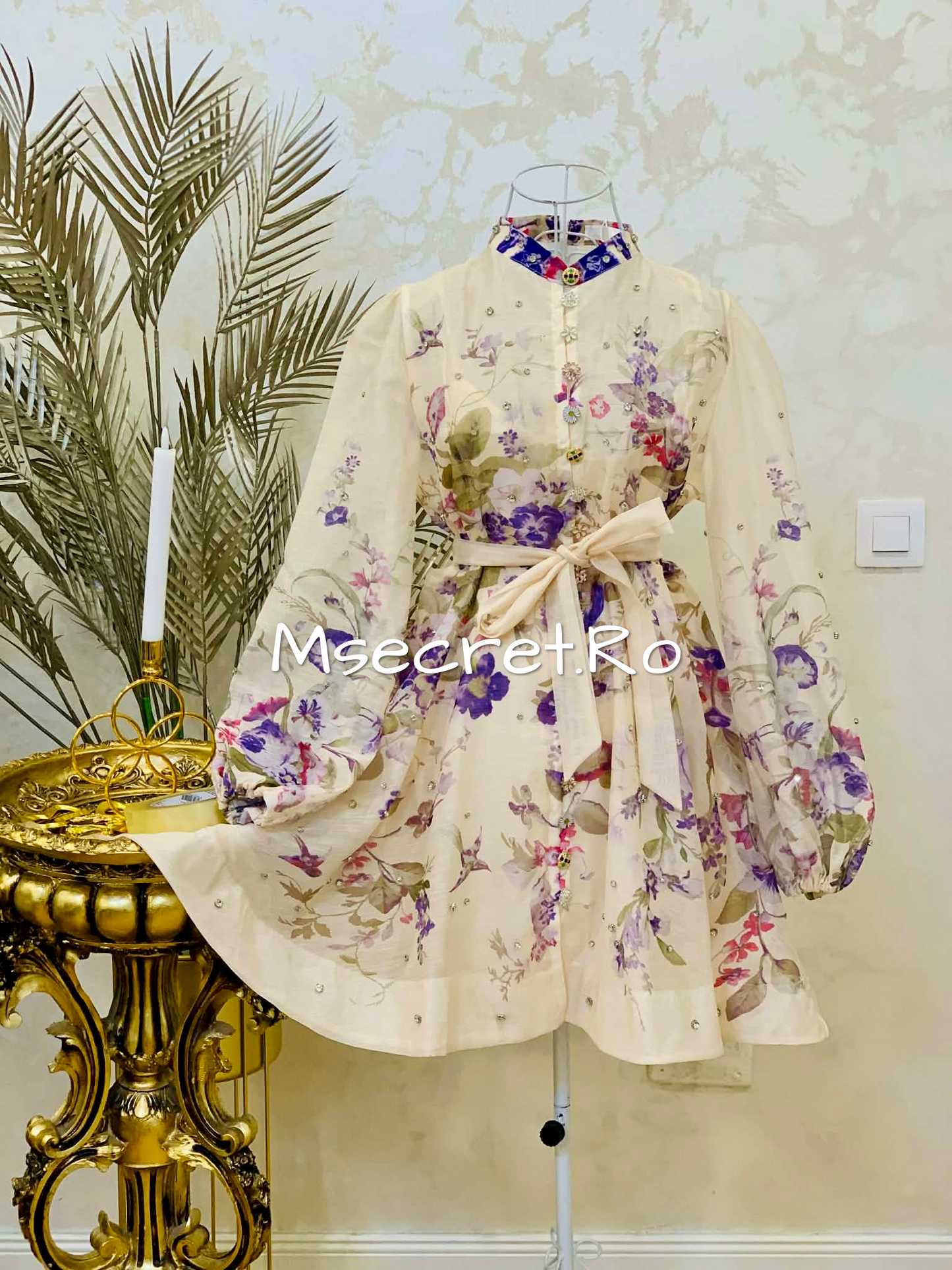 Rochie mov din in cu imprimeu floral