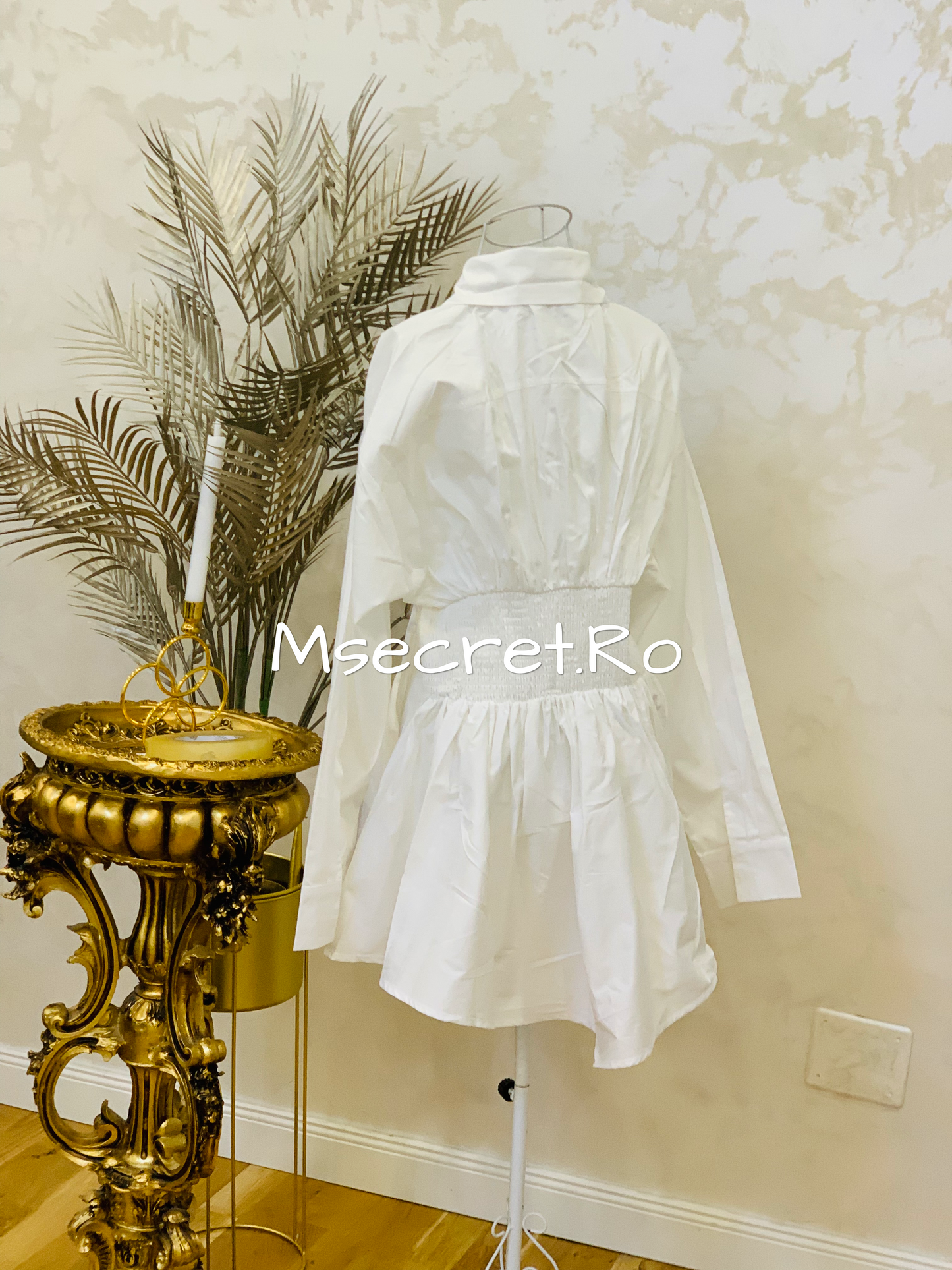White Shirt Dress with Pleats