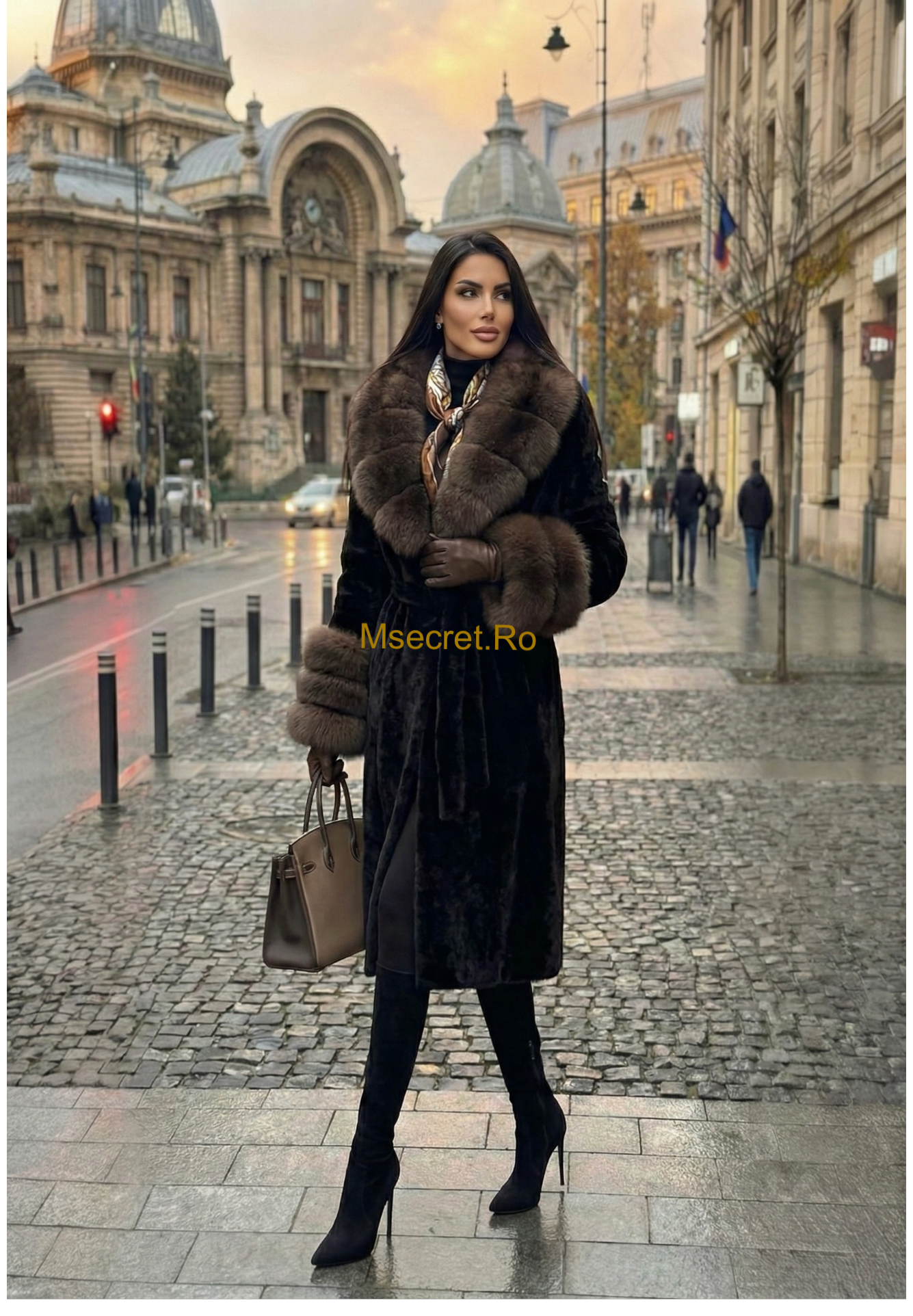 Genuine Fox Fur Coat with Alcantara