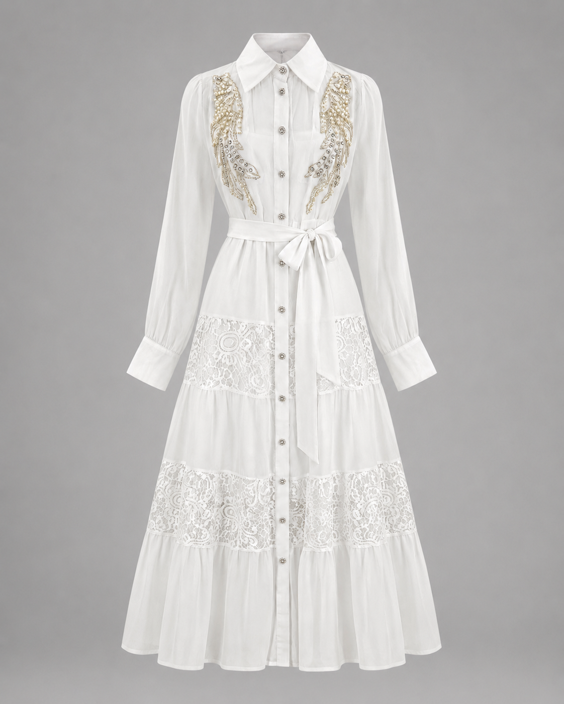 Rochie alba midi cu perle