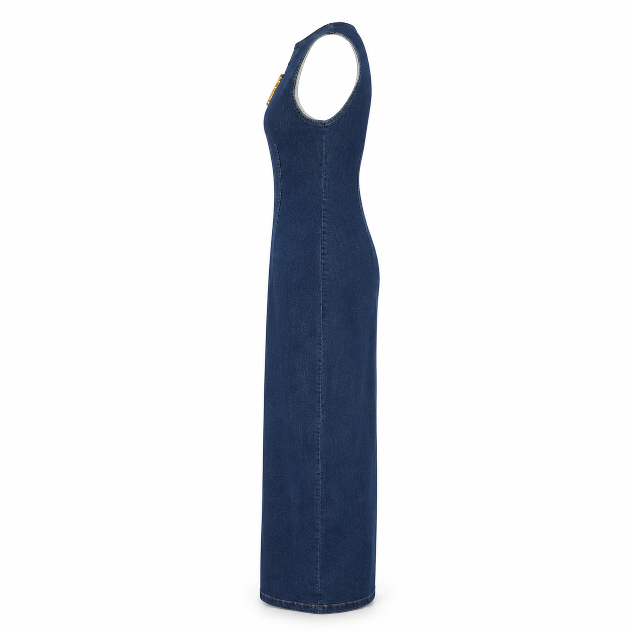 Rochie lunga din denim cu detaliu auriu