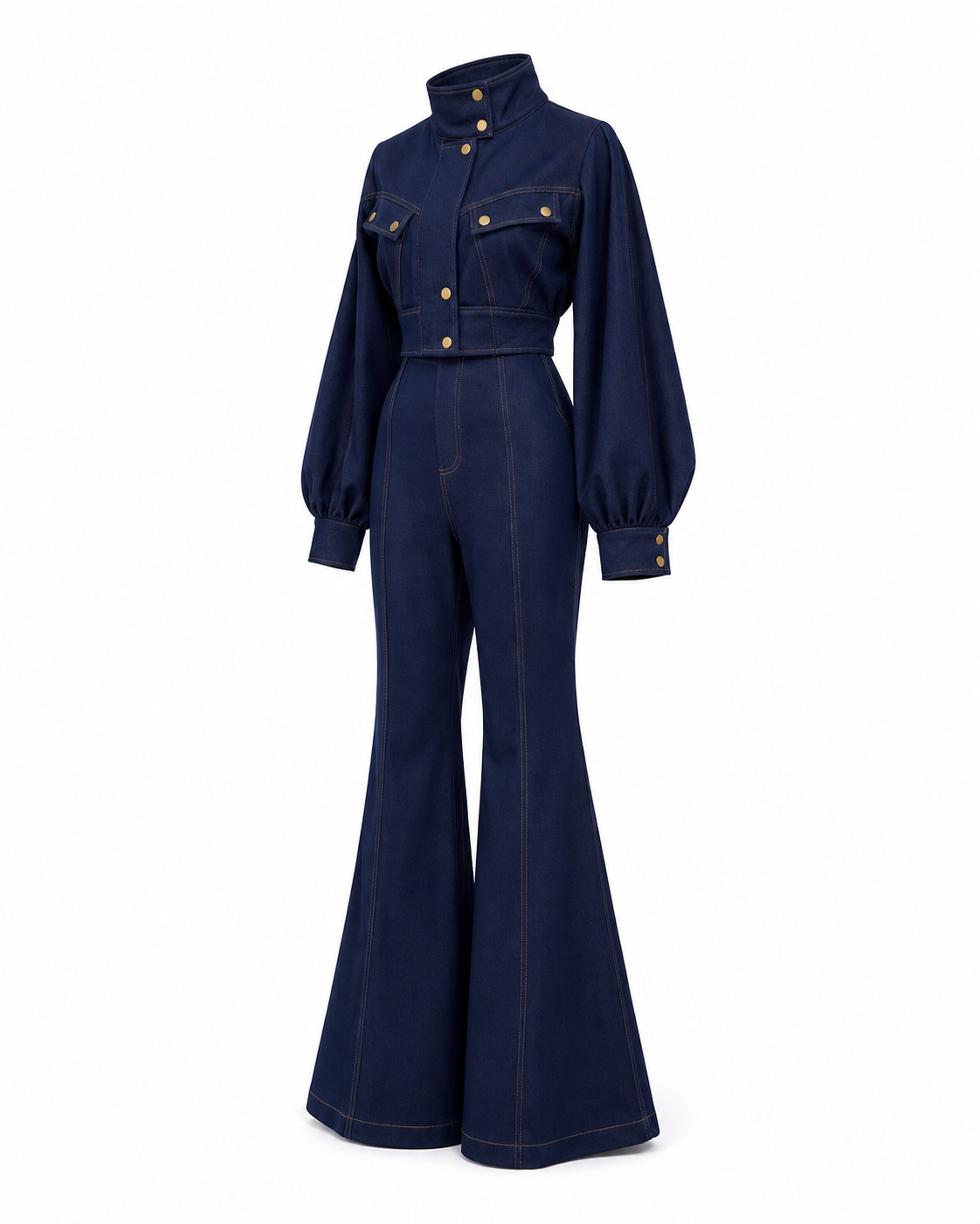 Denim set with jacket and flared jeans