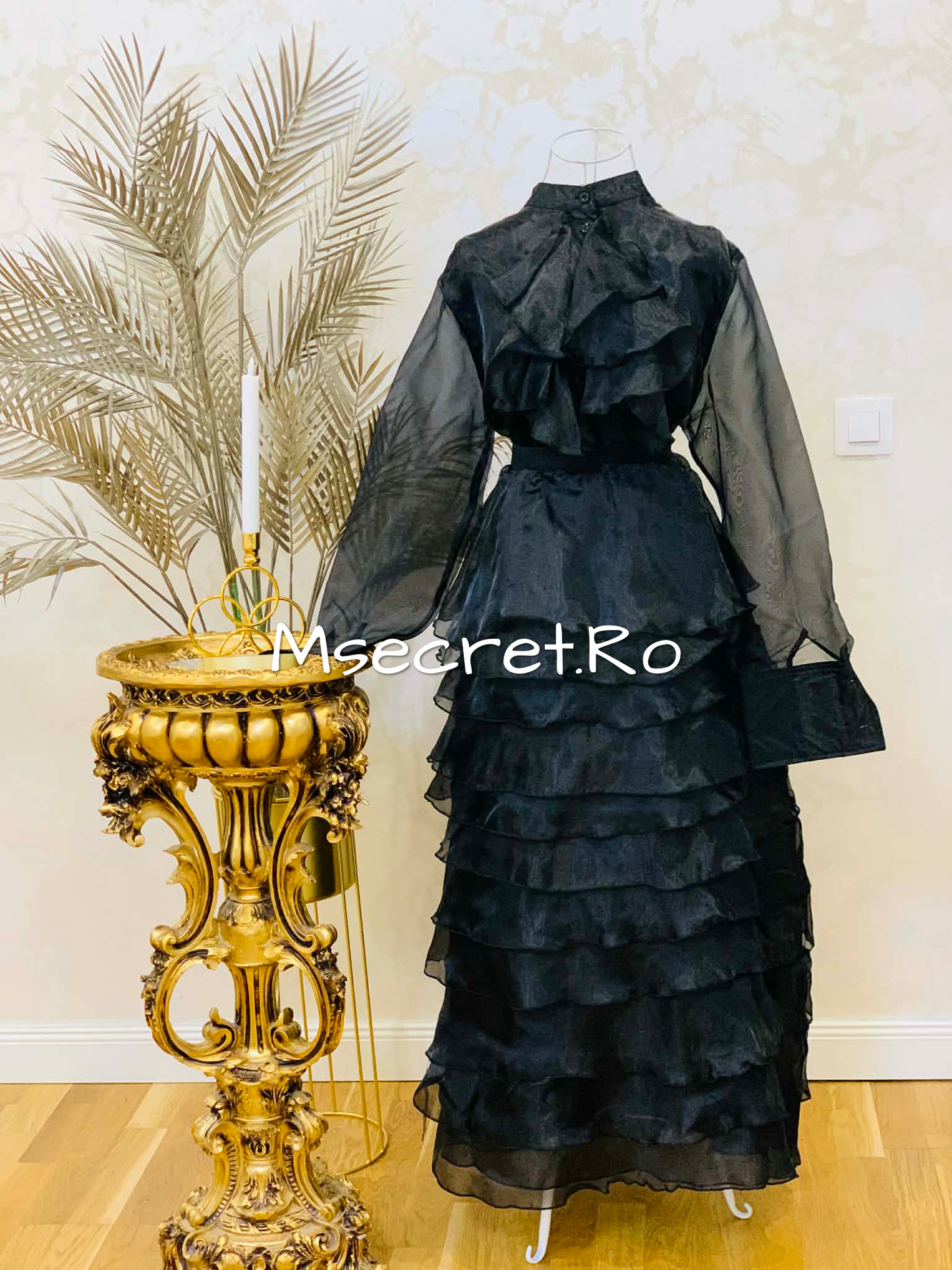 Black organza set with top and skirt