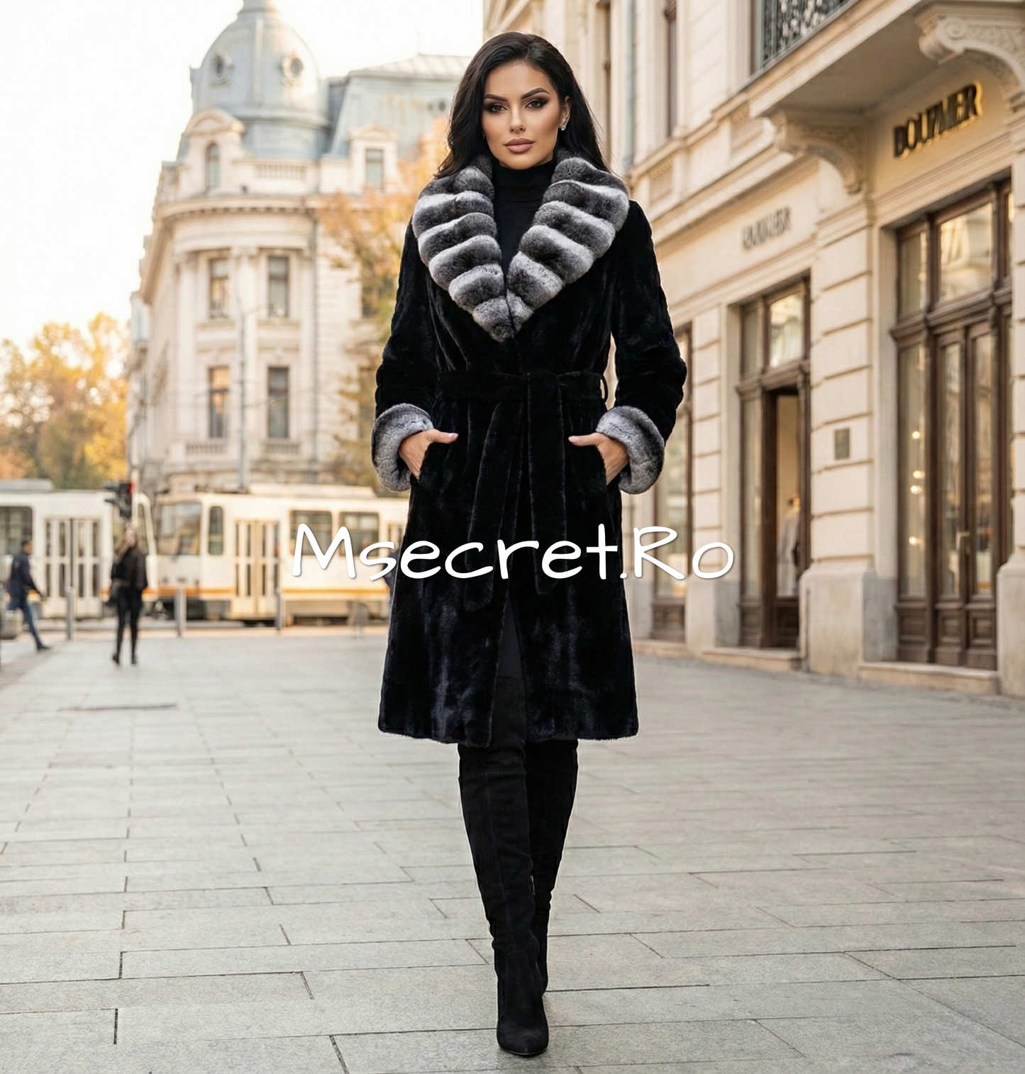 Alcantara fur coat with chinchilla collar and cuffs