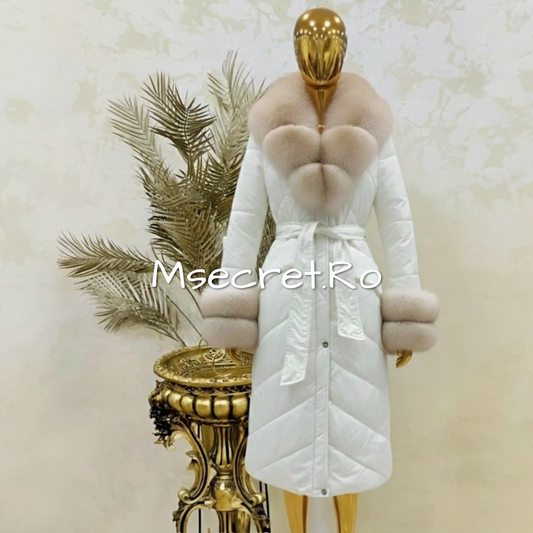 White waterproof jacket with natural fur