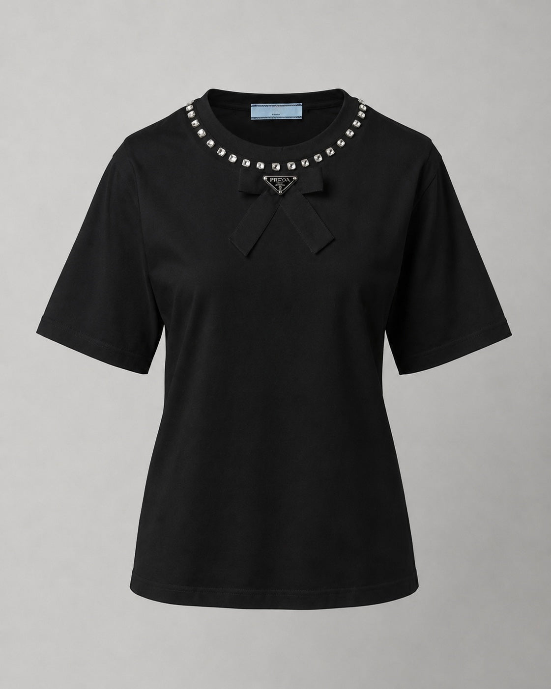 Tricou negru din bumbac cu funda