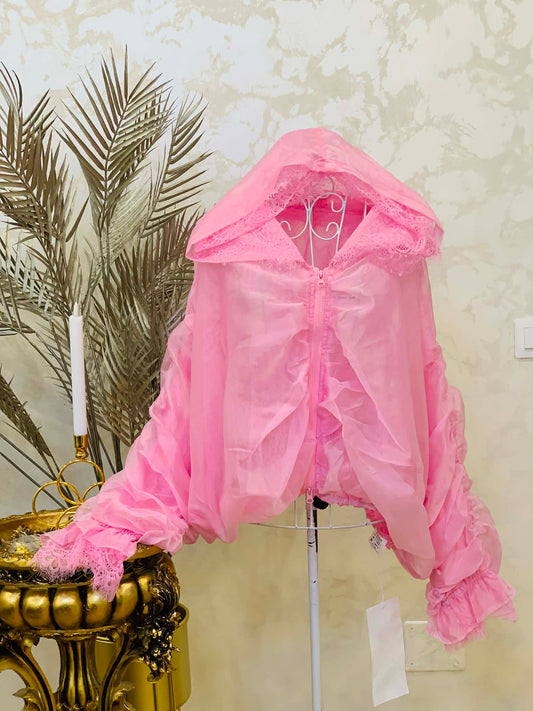 Pink jacket with lace and hood
