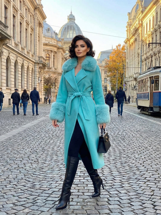 Palton din lana cu blana naturala