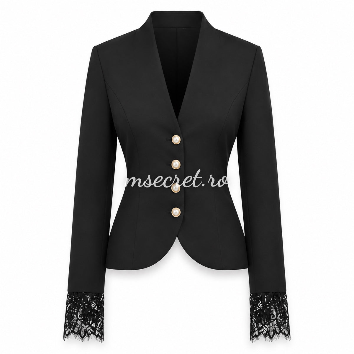 Compleu elegant negru cu sacou si pantaloni largi din dantela