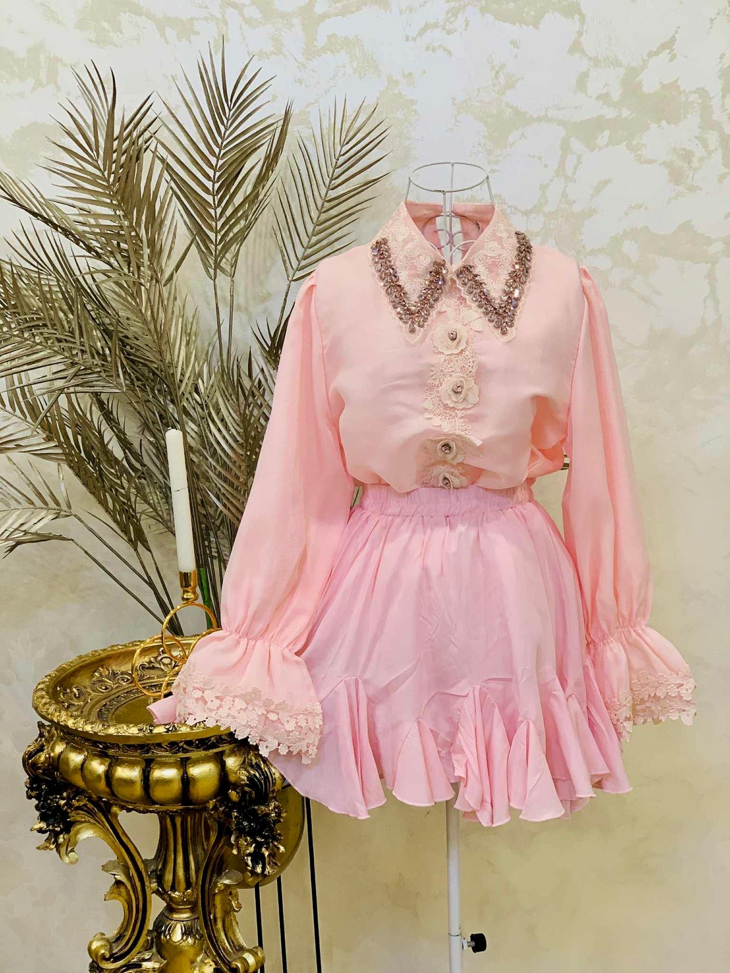 Fusta roz cu talie elastica