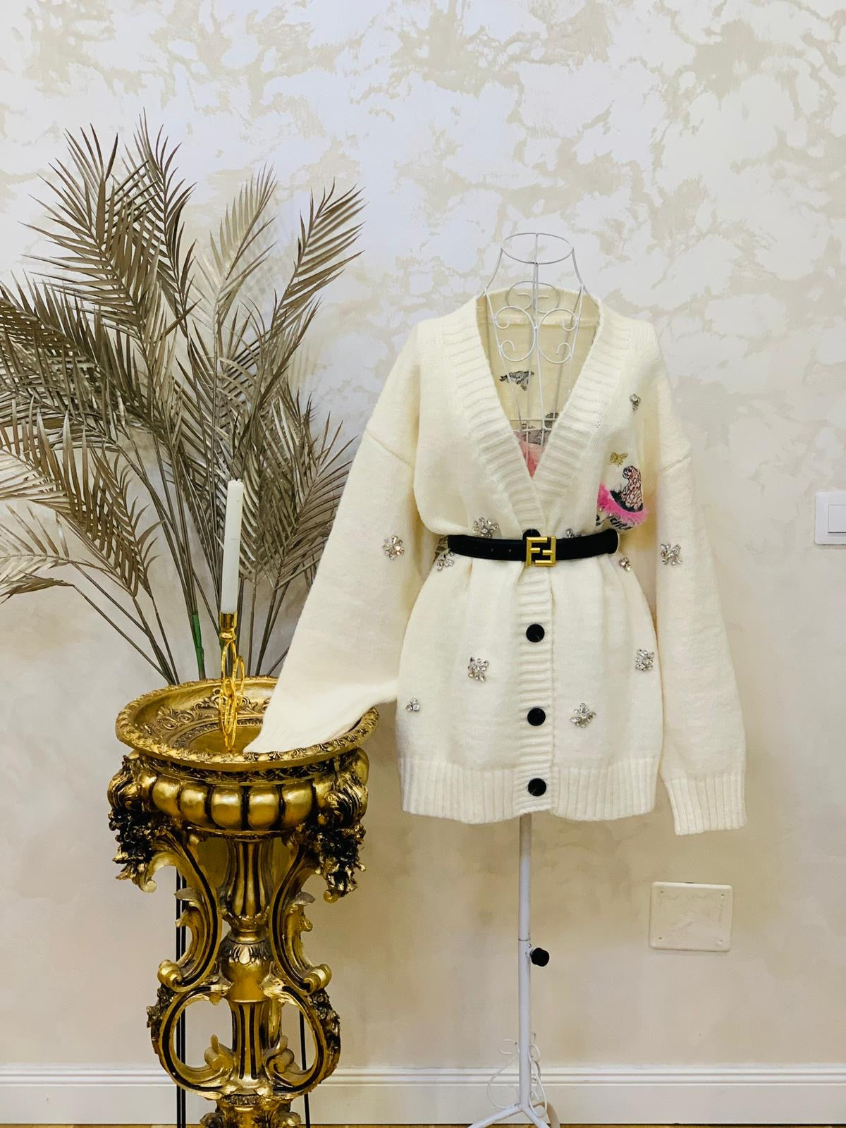 Cardigan din lana cu pietre