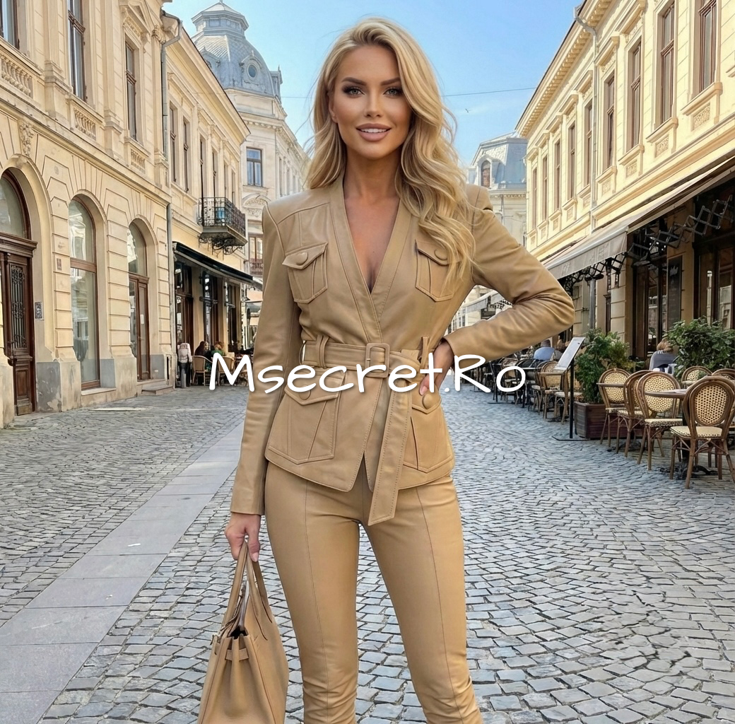Geaca din piele naturala bej Dina