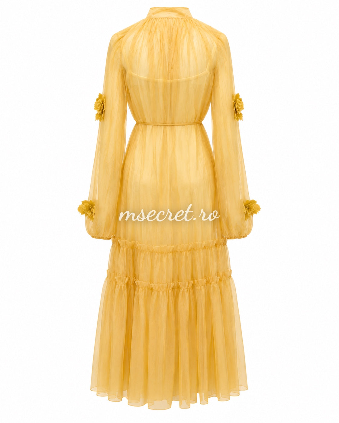 Yellow tulle dress with 3D floral appliques