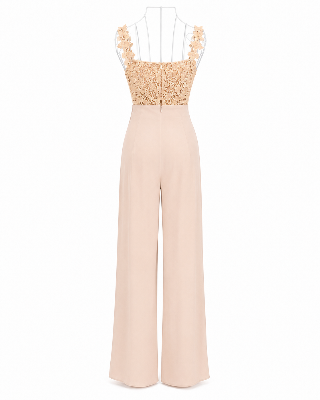 Compleu elegant bej cu top din dantela si pantaloni palazzo