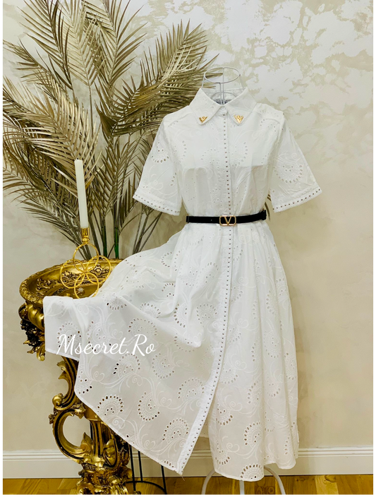 Rochie alba midi din bumbac