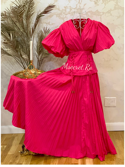 Rochie lunga fucsia plisata