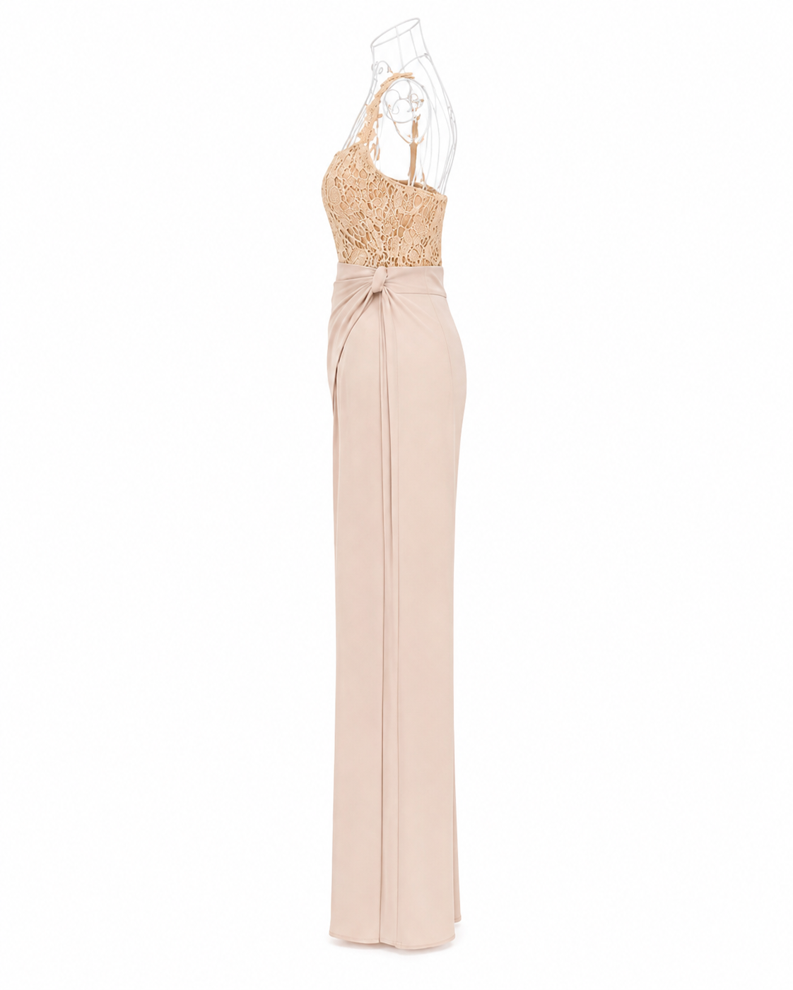 Compleu elegant bej cu top din dantela si pantaloni palazzo