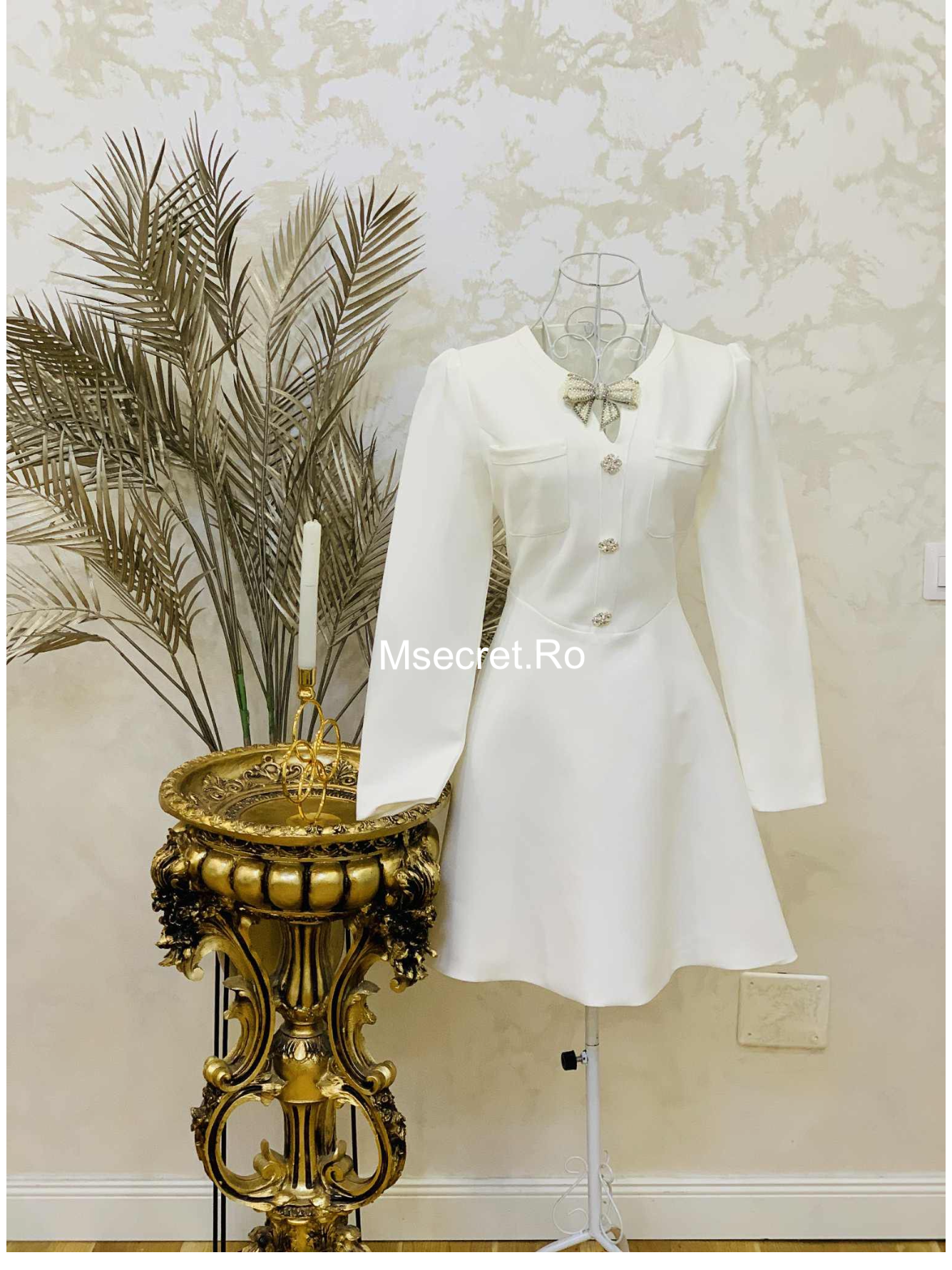 Rochie scurta alba cu pietre Mona