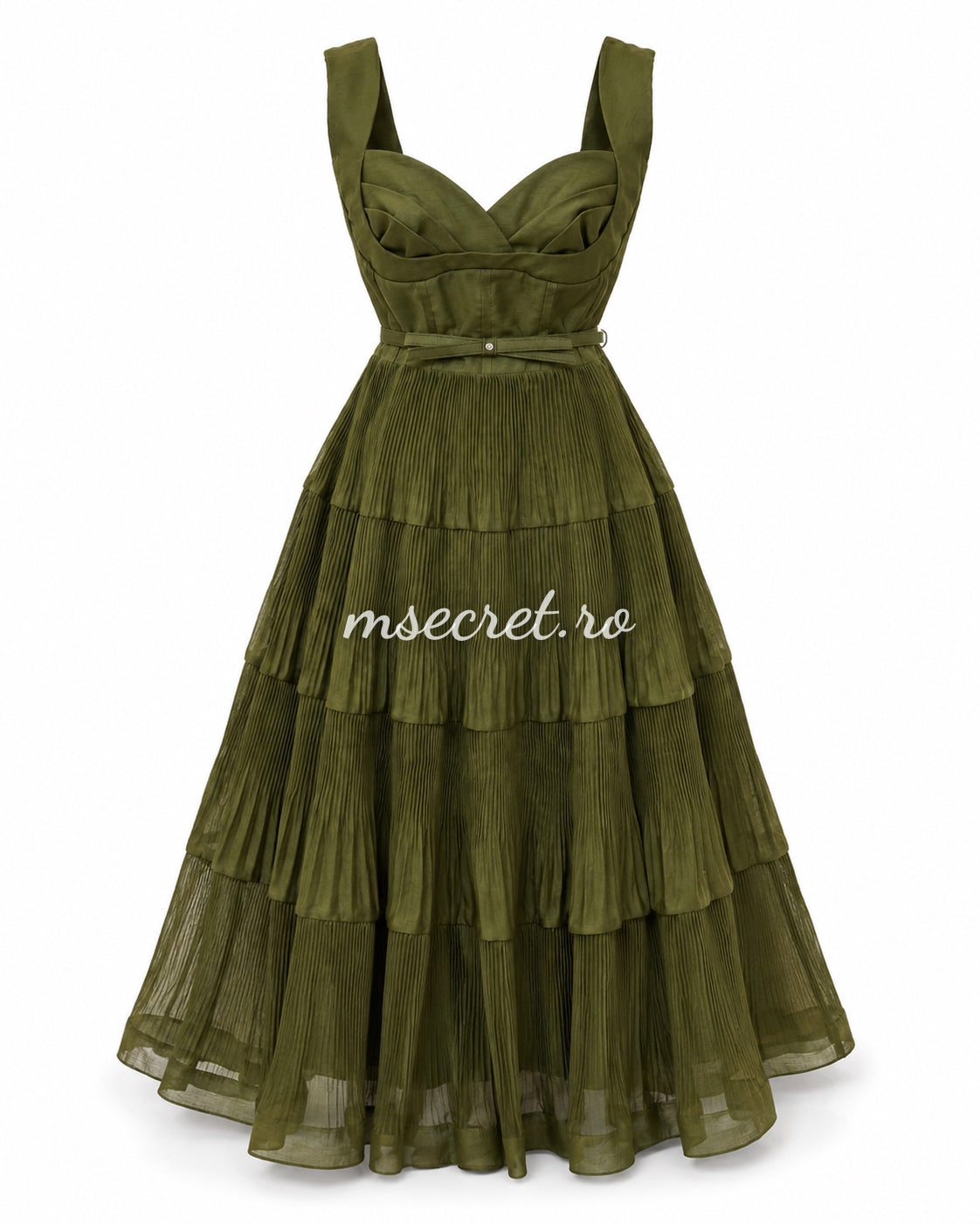 Rochie midi din in verde olive