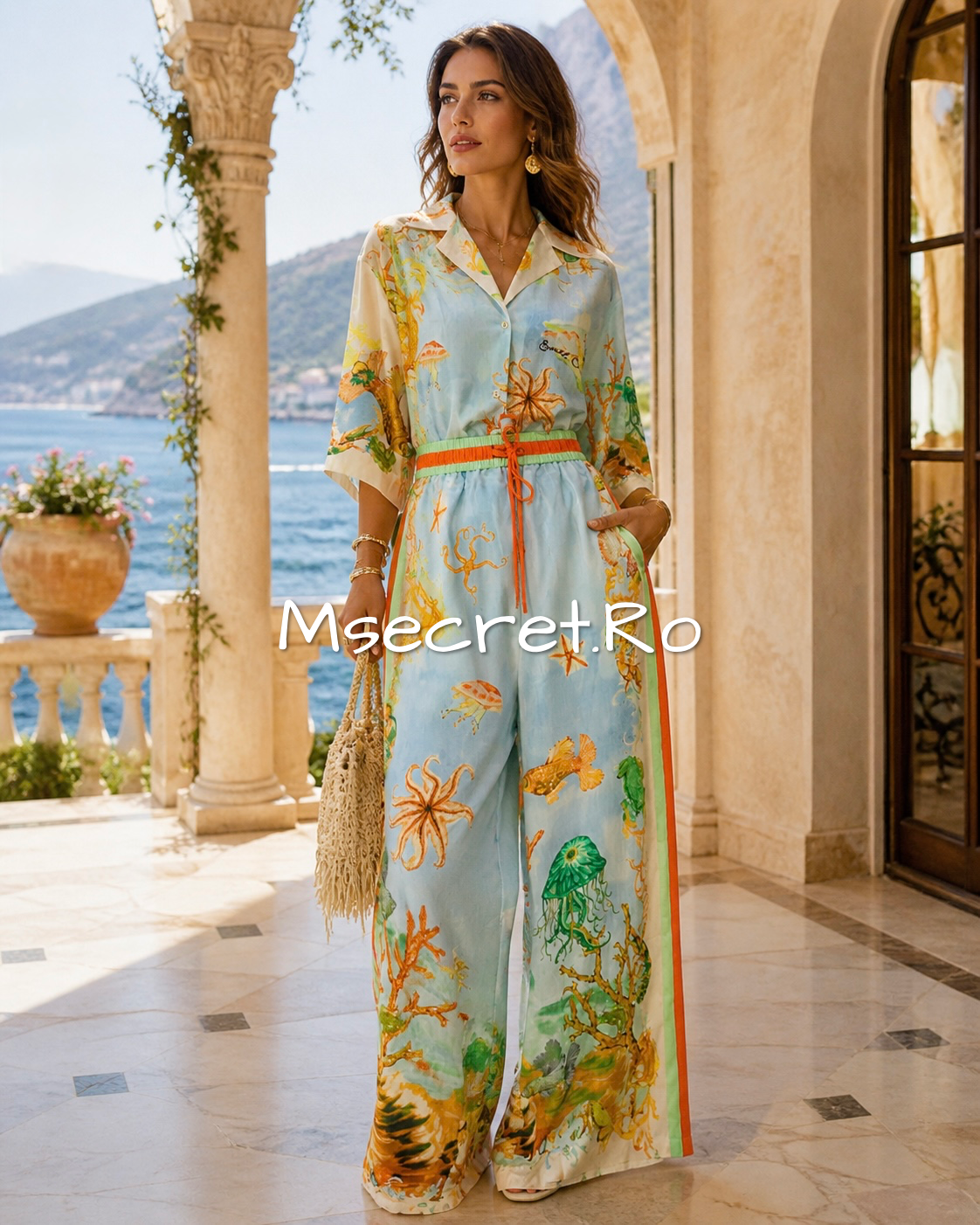 Blue linen set with shirt and long trousers