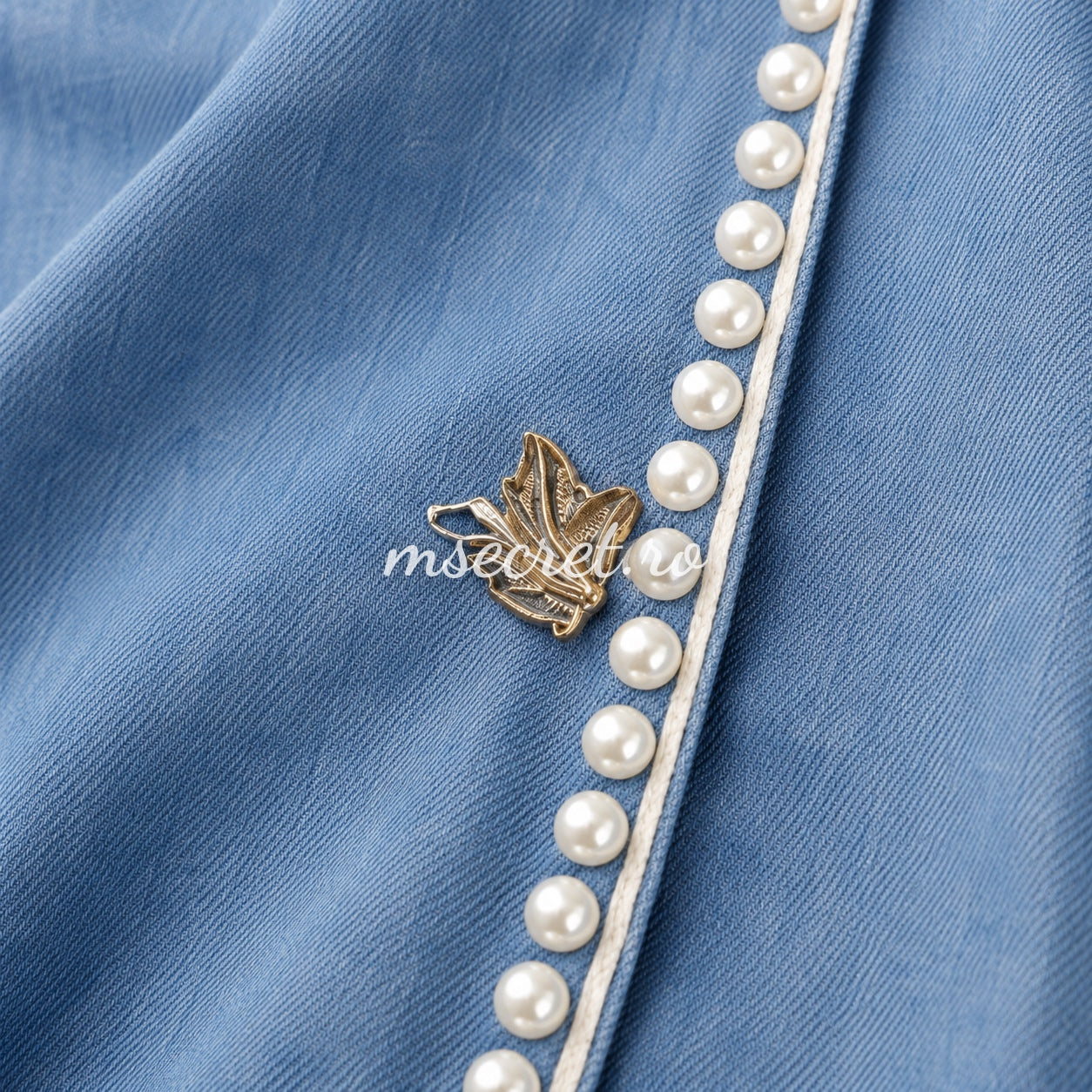 Vesta denim blue cu perle