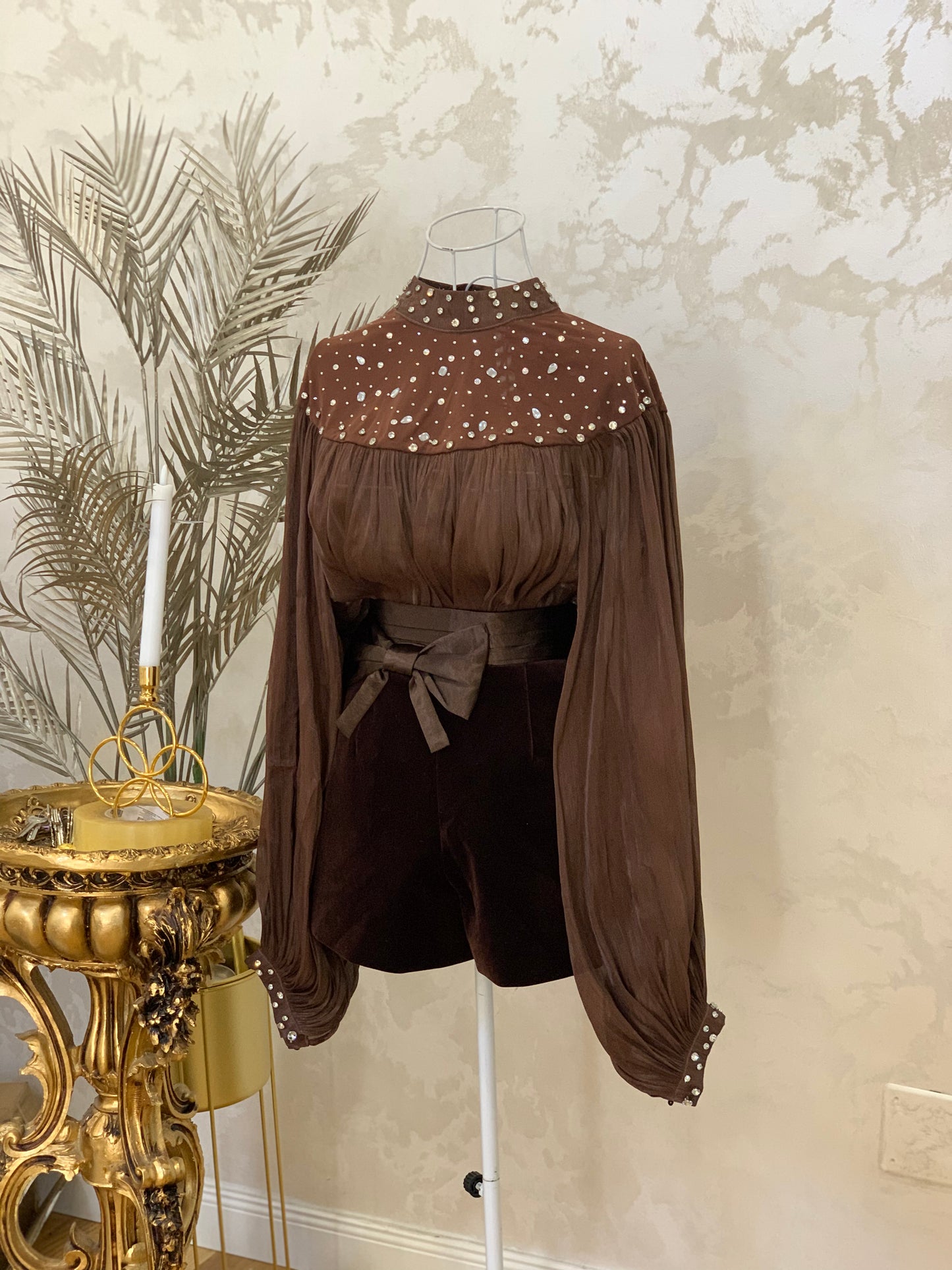 Brown velvet shorts