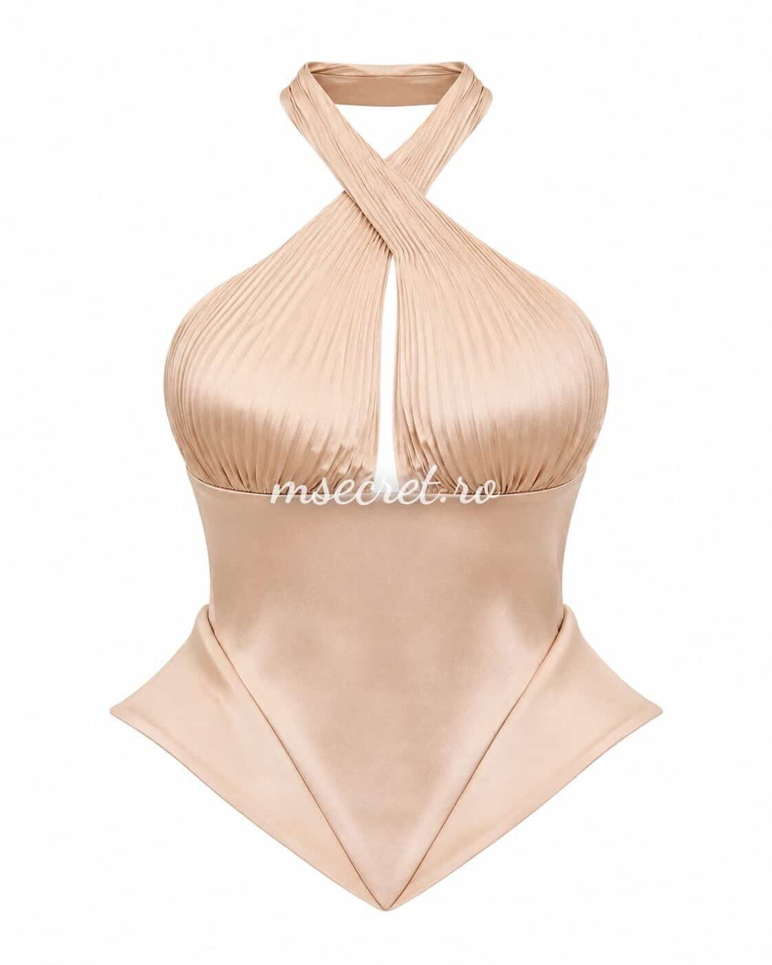 Corset nude elegant satinat – top cu croială sculpturală