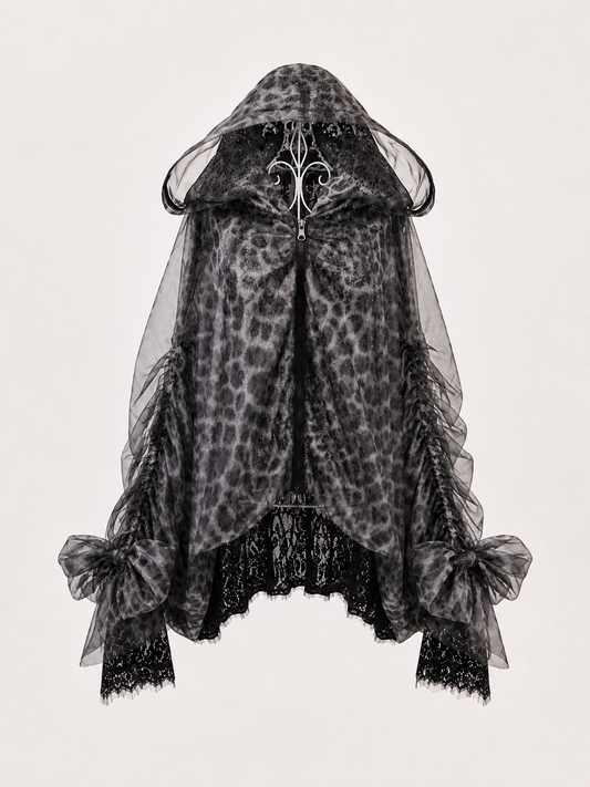 Jacket with lace print and hood