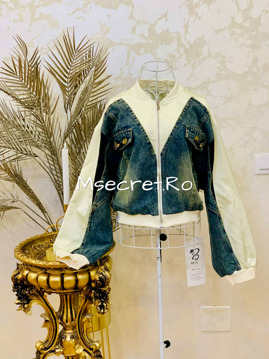 Denim jacket with cream inserts