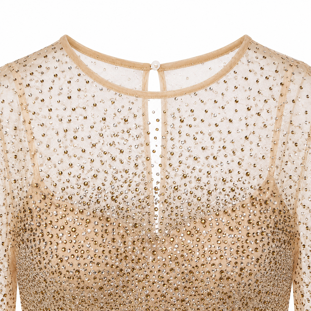 Elegant tulle blouse with gold and silver crystals