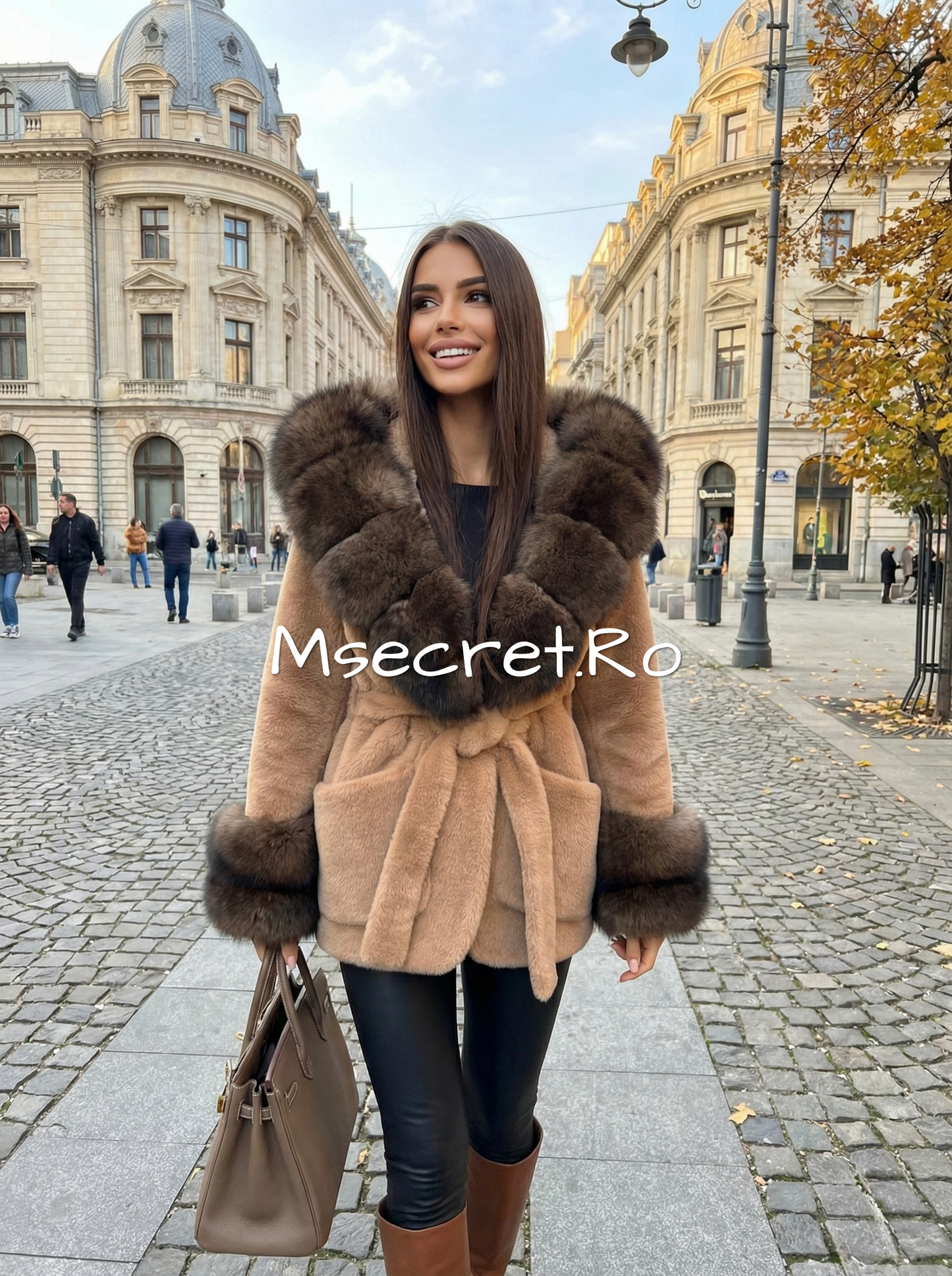 Alcantara fur coat with natural fox collar and cuffs