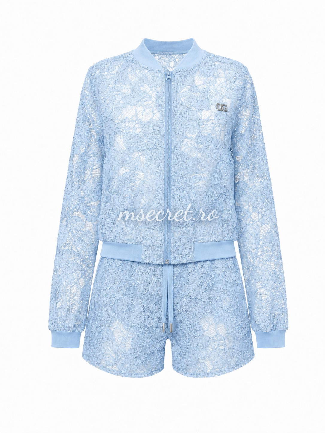 Blue floral lace set with jacket and trousers