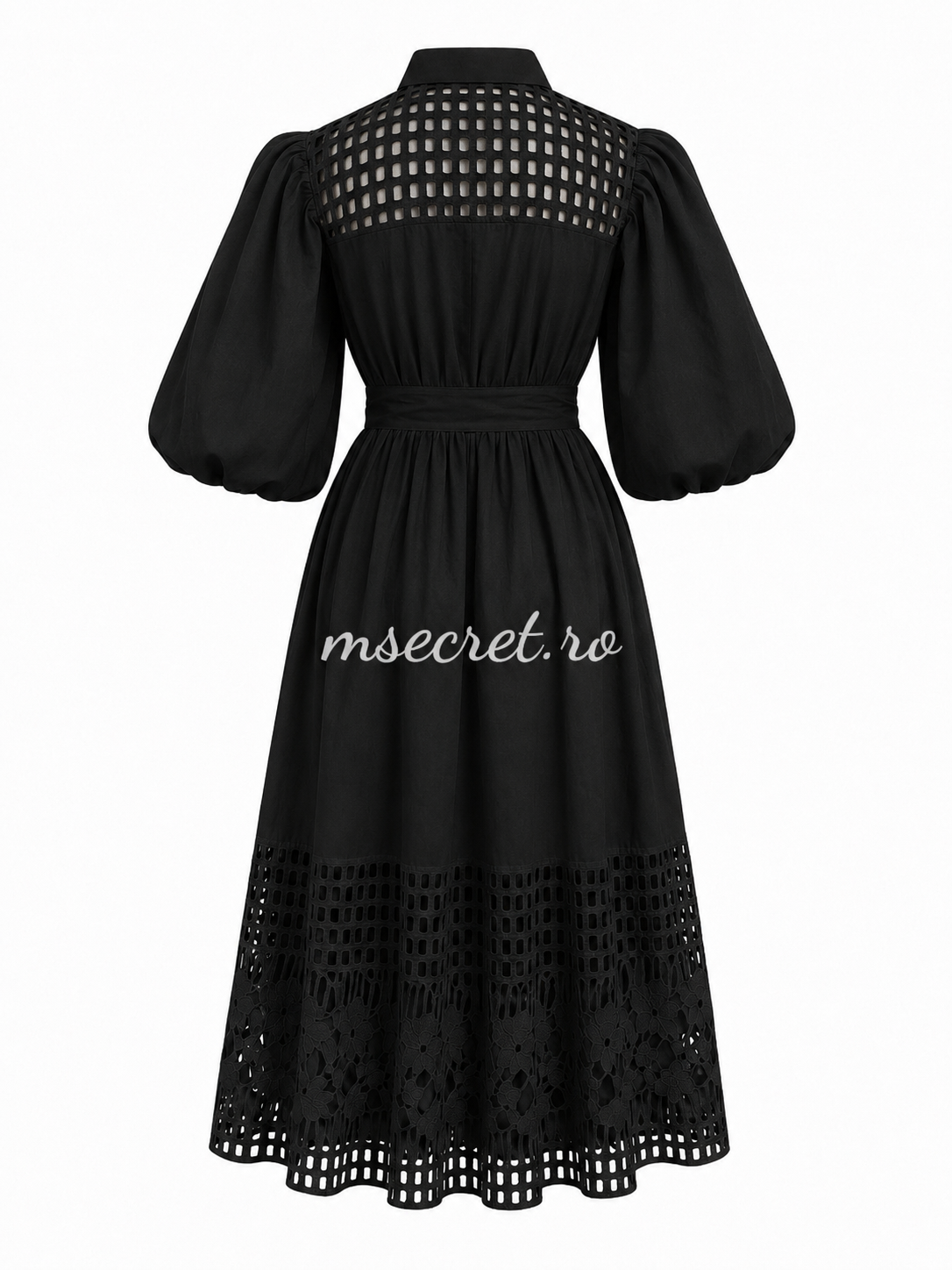 Rochie neagra cu broderie perforata si aplicatii stralucitoare