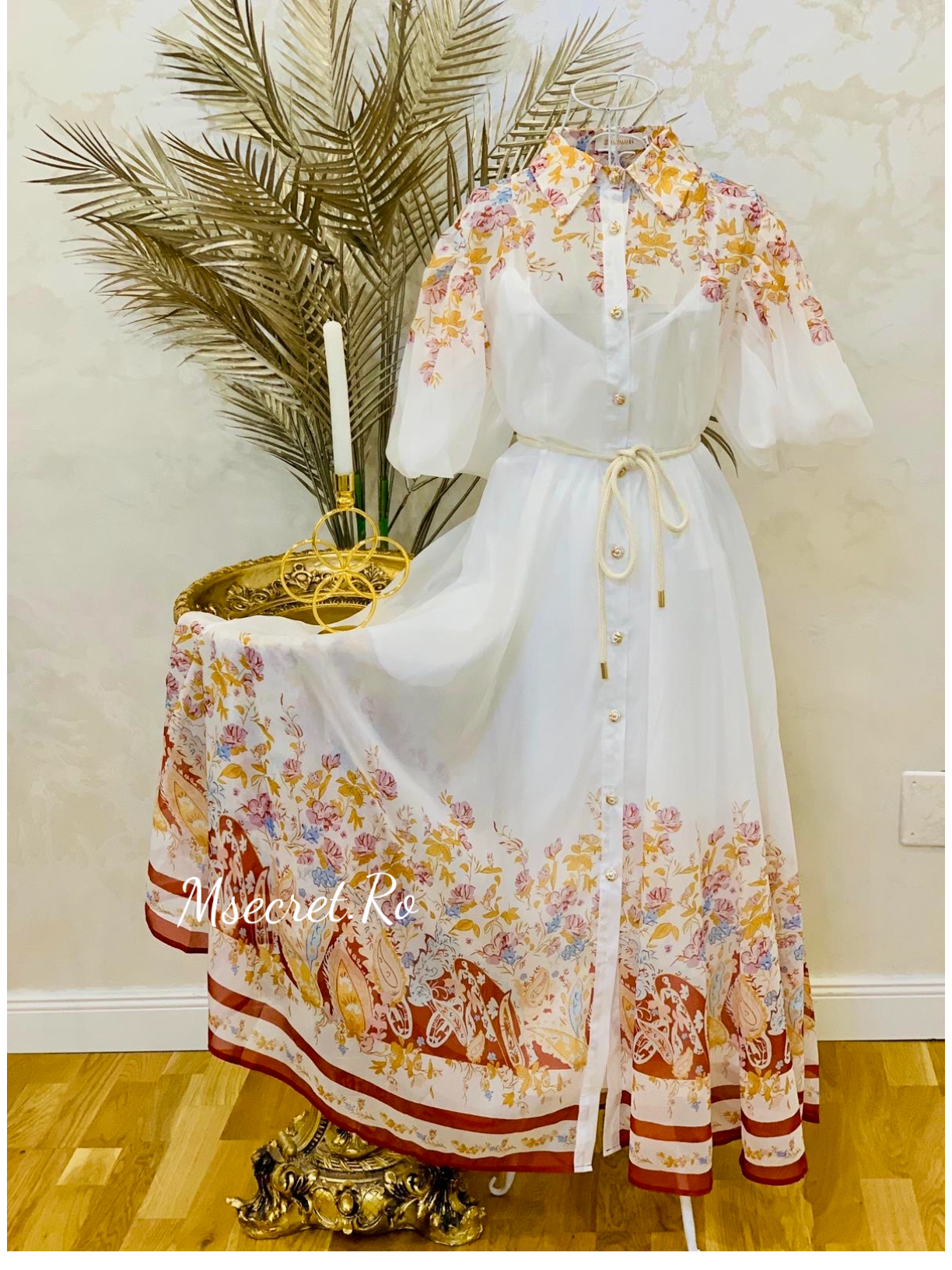 Rochie alba cu flori Anne