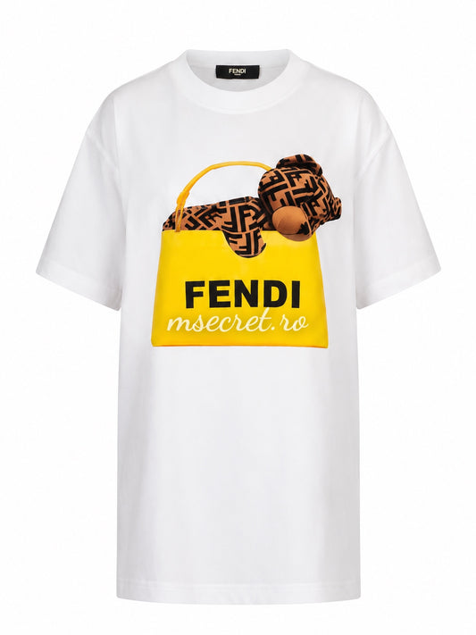 Tricou din bumbac alb cu imprimeu fashion