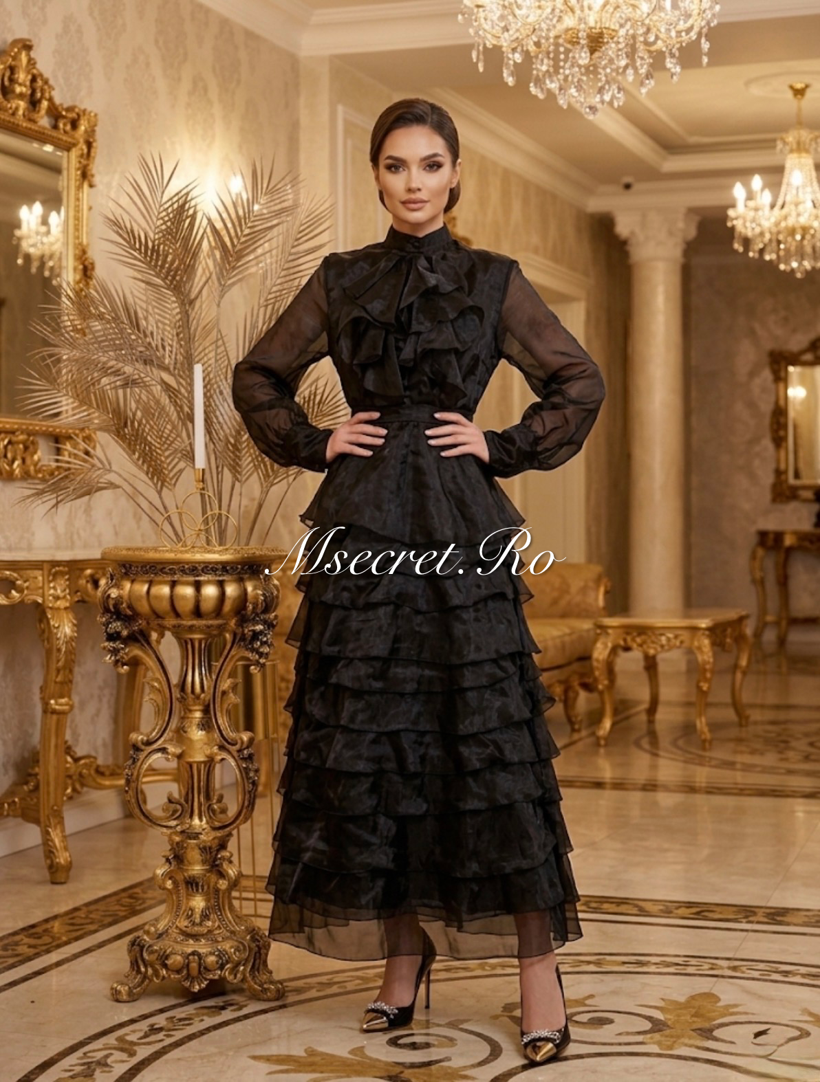 Black organza set with top and skirt