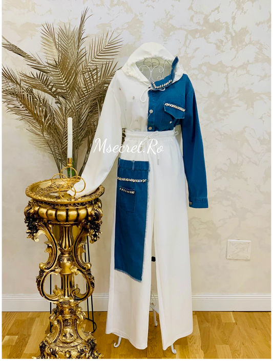 Compleu denim cu pantaloni lungi