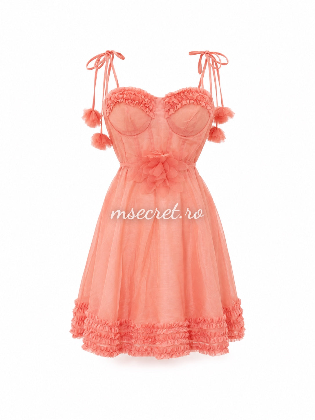 Rochie din in corai cu bretele reglabile