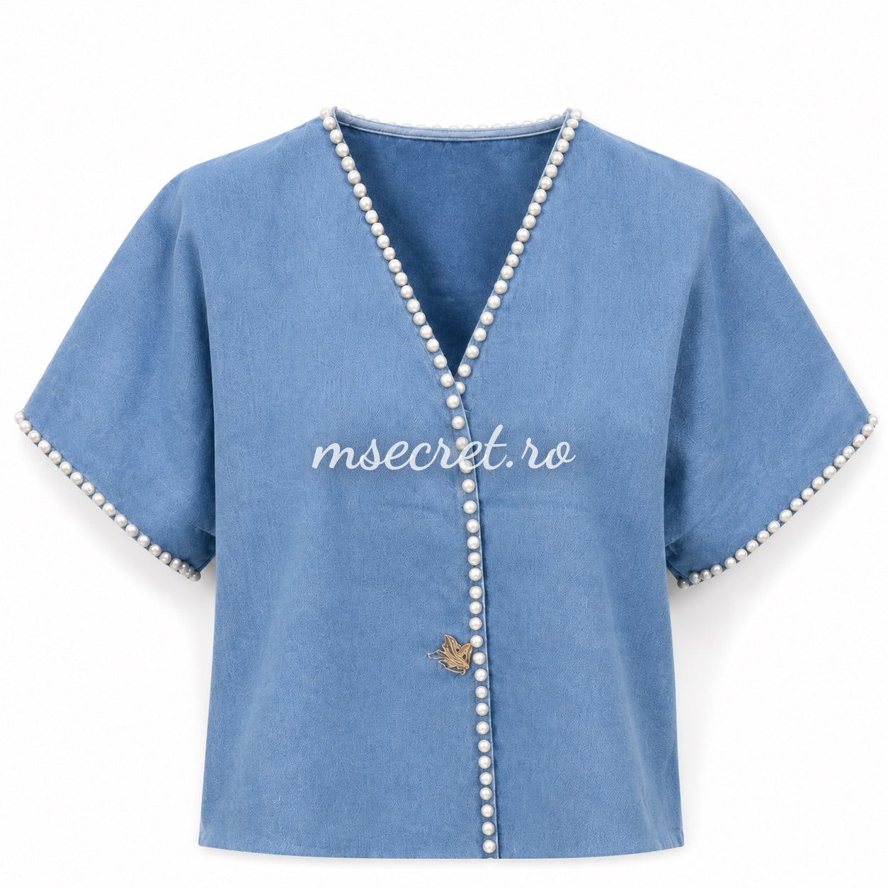 Vesta denim blue cu perle