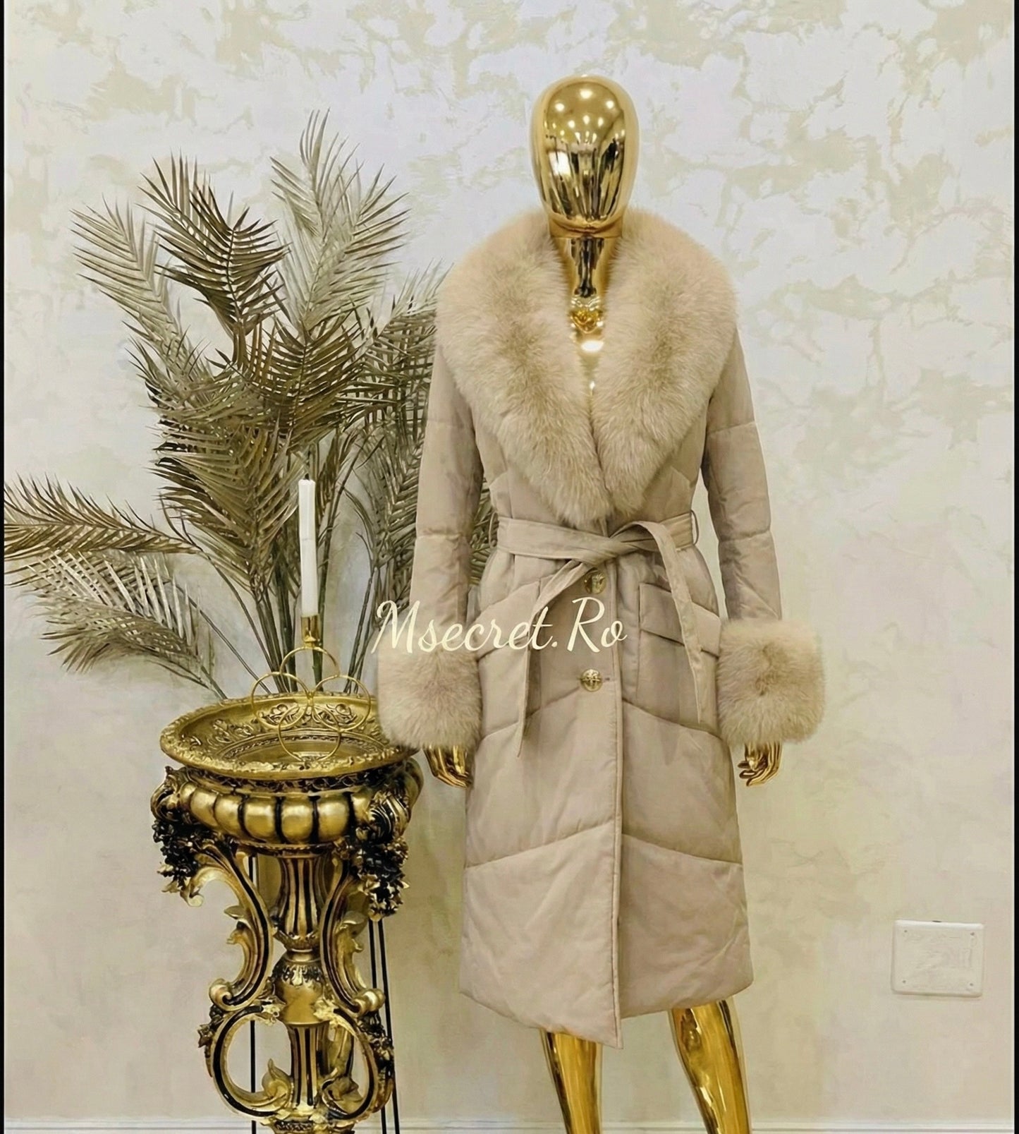 Beige waterproof jacket with natural fur