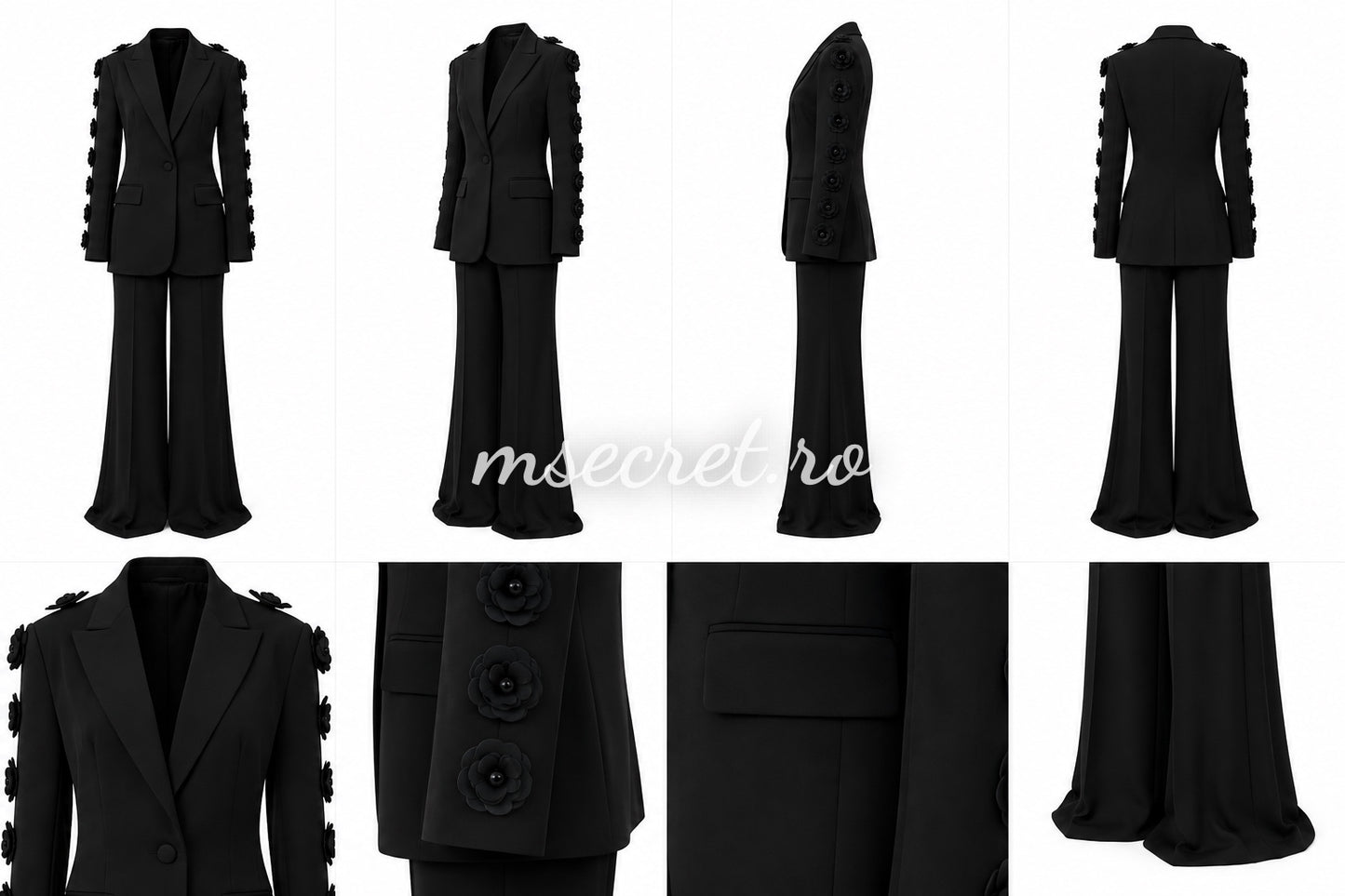 Compleu elegant negru cu sacou 3D si pantaloni