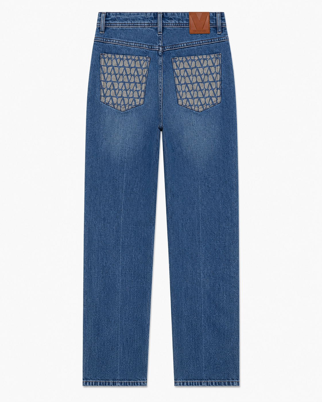 Blugi drepti din denim albastru cu talie inalta