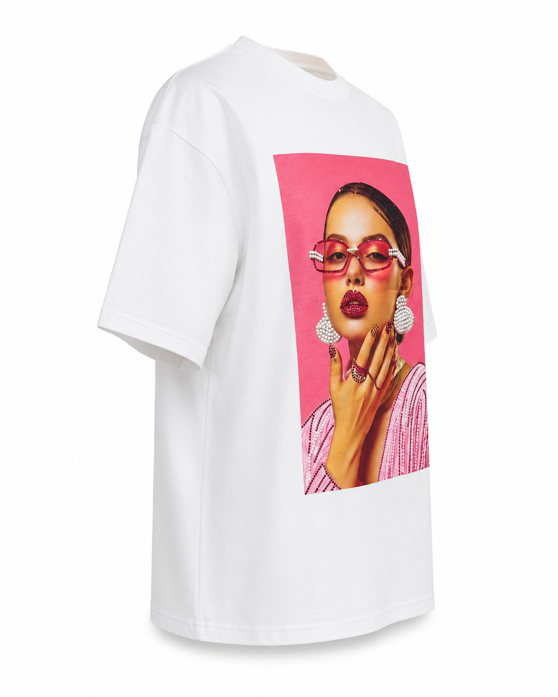 Tricou alb din bumbac cu imprimeu fashion
