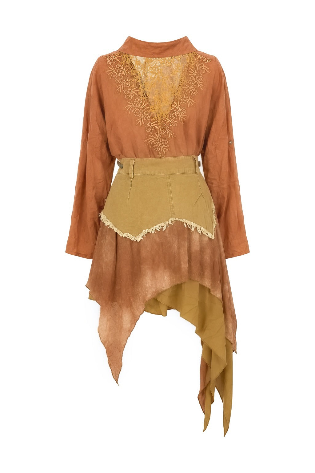 Compleu din in cu camasa si fusta asimetrica stil western