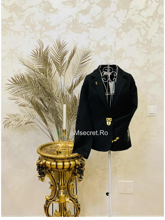 Sacou elegant negru cu nasturi aurii