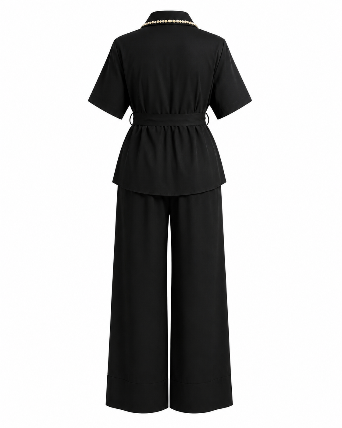 Compleu negru din in cu pantaloni lungi si camasa